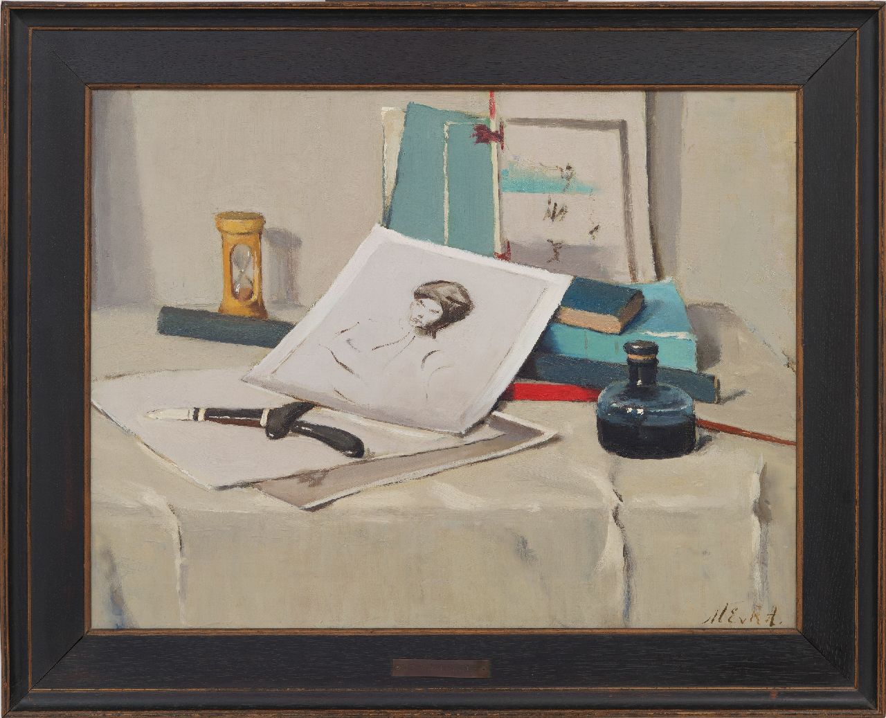 Regteren Altena M.E. van | 'Marie' Engelina van Regteren Altena, Still life with a figure study, oil on canvas 46.1 x 60.0 cm, signed l.r. with initials and painted ca. 1915 Regteren Altena M.E. van | 'Marie' Engelina van Regteren Altena, Still life with a figure study, oil on canvas 46.1 x 60.0 cm, signed l.r. with initials and painted ca. 1915
