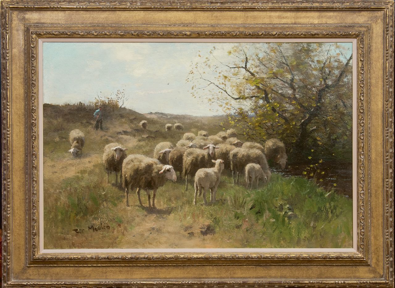 Meulen F.P. ter | François Pieter ter Meulen, Shepherd with flock, oil on canvas 63.9 x 94.6 cm, signed l.l.
