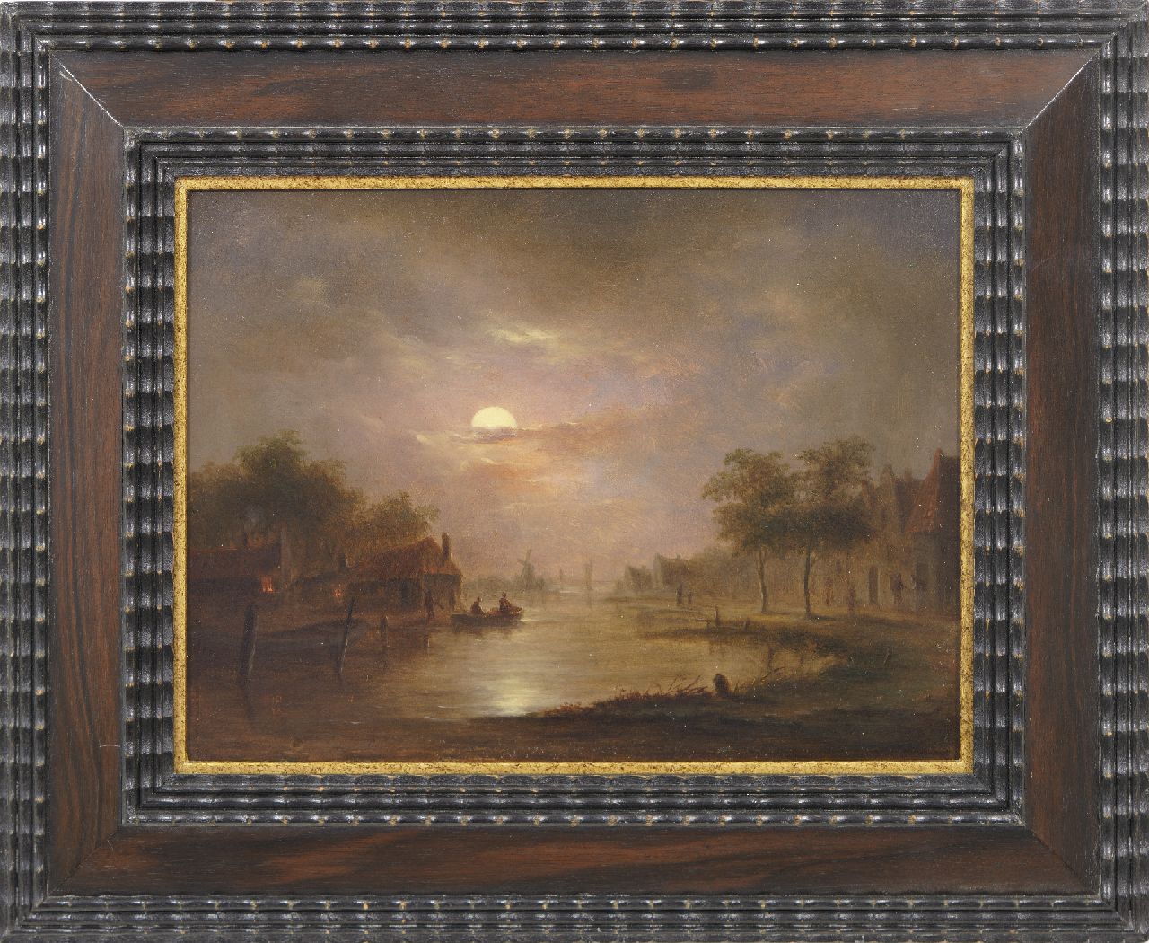 Hagedoorn (Toegeschreven aan) B.  | Bernardus Hagedoorn (Toegeschreven aan) | Paintings offered for sale | A moonlit river landscape, oil on panel 16.2 x 21.4 cm