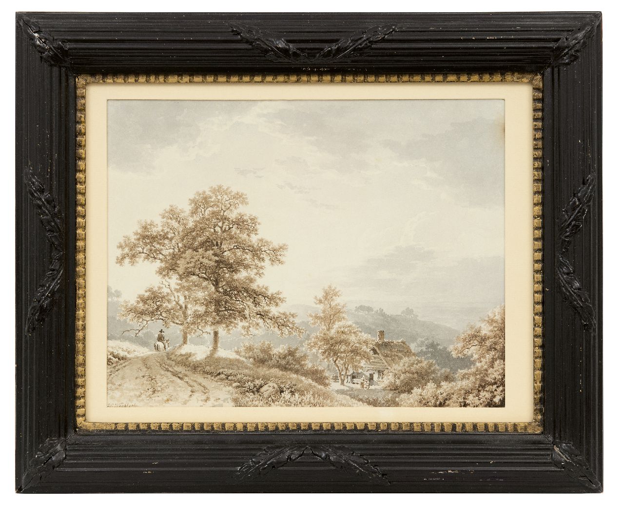 Koekkoek B.C.  | Barend Cornelis Koekkoek, Traveller in a hilly landscape, sepia and washed ink on paper 21.2 x 27.4 cm, signed l.l. and painted ca. 1833-1840
