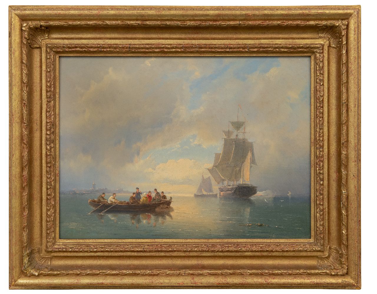 Dommershuijzen P.C.  | Pieter Cornelis Dommershuijzen | Paintings offered for sale | A war craft firing a salute off the coast, oil on canvas 27.5 x 38.1 cm, signed l.l. (indistinctly) and dated 1884