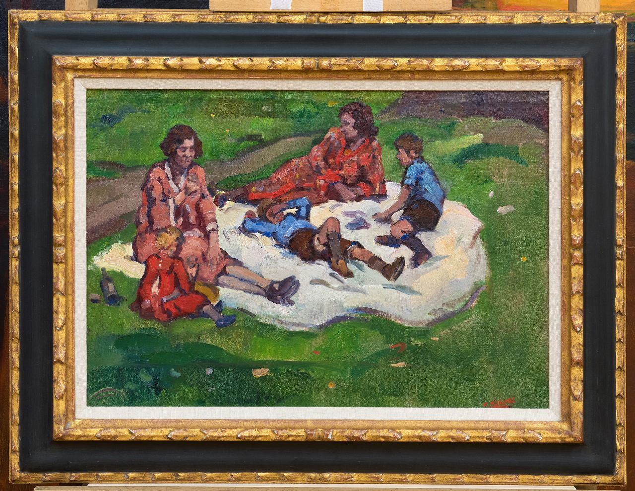 Noltee B.C.  | Bernardus Cornelis 'Cor' Noltee, A summer picknick, oil on canvas 34.5 x 49.0 cm, signed l.r.