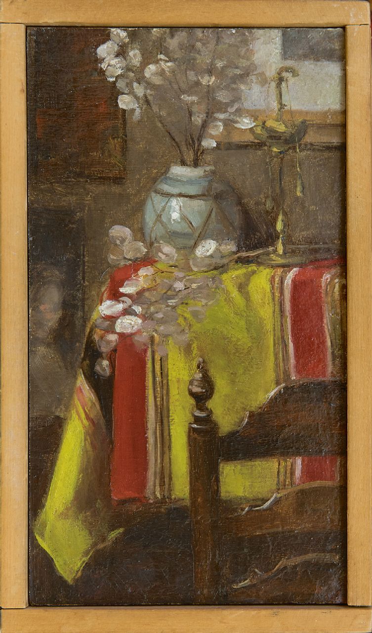 Fritzlin M.C.L.  | Maria Charlotta 'Louise' Fritzlin, A still life with satin-flowers, oil on board laid down on panel 21.3 x 11.8 cm