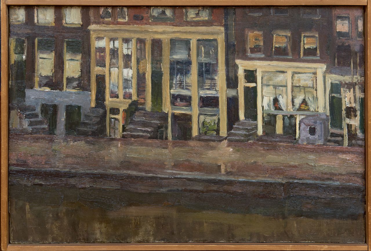Fritzlin M.C.L.  | Maria Charlotta 'Louise' Fritzlin | Paintings offered for sale | Old houses along the Applemarket, Amsterdam, oil on canvas 40.6 x 60.5 cm, painted circa 1890-1895