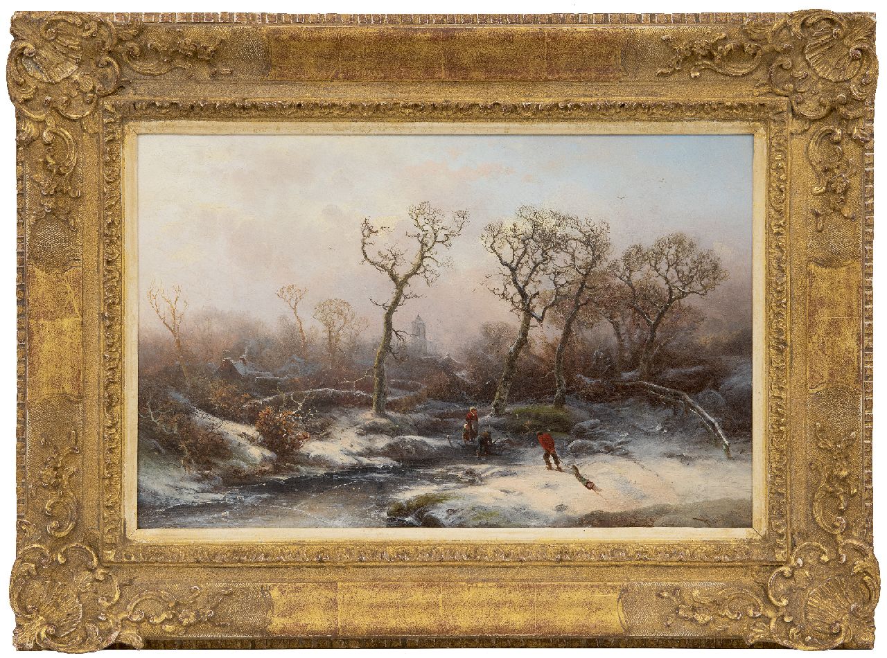 Kluyver P.L.F.  | 'Pieter' Lodewijk Francisco Kluyver | Paintings offered for sale | A winter landscape with wood gatherers, oil on panel 30.8 x 47.6 cm, signed l.r.