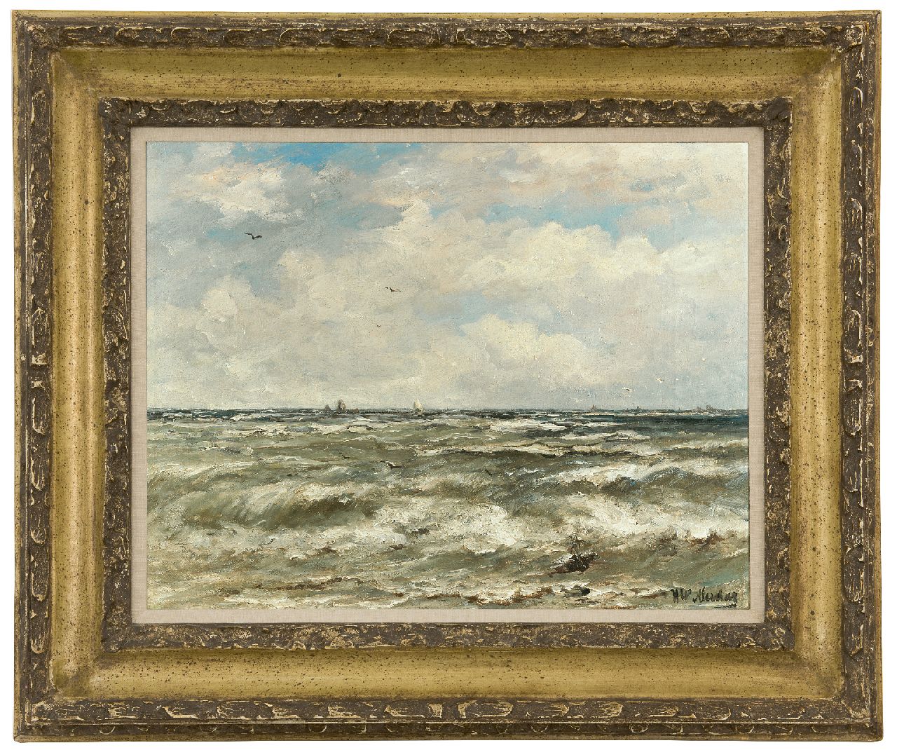 Mesdag H.W.  | Hendrik Willem Mesdag, At open sea, oil on canvas 40.2 x 51.3 cm, signed l.r.