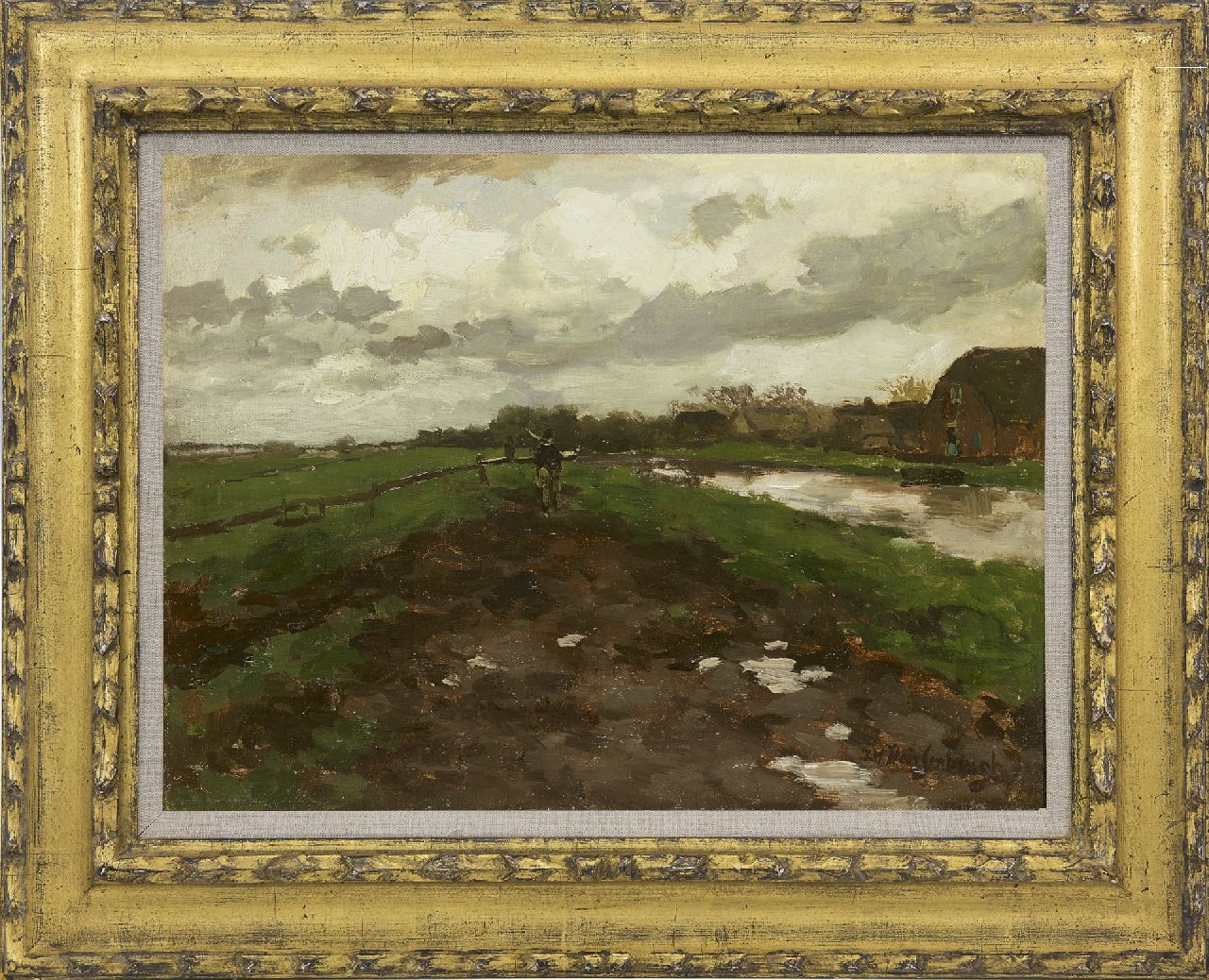 Weissenbruch H.J.  | Hendrik Johannes 'J.H.' Weissenbruch | Paintings offered for sale | Homewards after the rain, oil on canvas laid down on panel 32.9 x 44.1 cm, signed l.r.