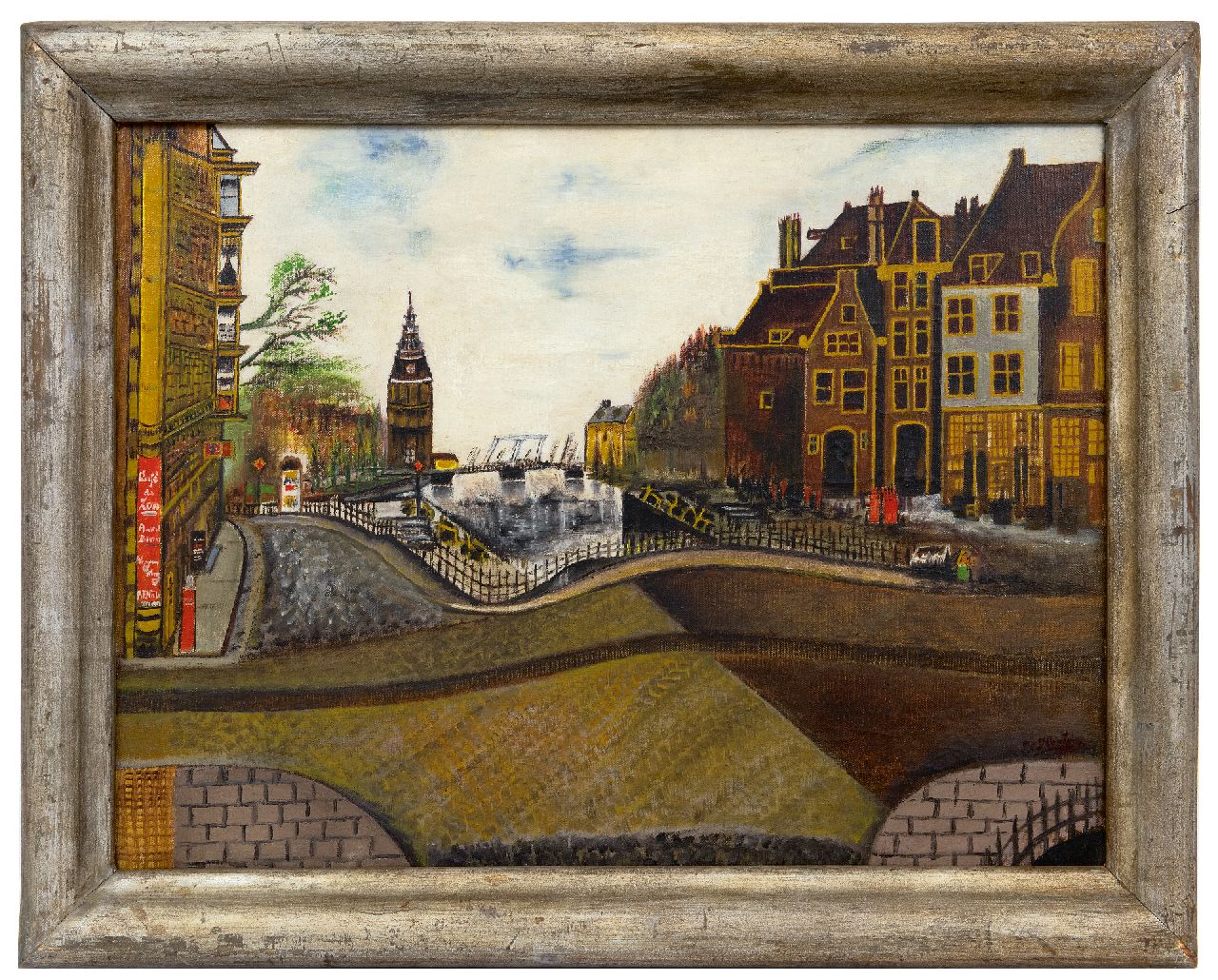 Houtman S.C.  | Sipke Cornelis Houtman | Paintings offered for sale | The Oude Schans, corner St. Antoniebreestraat, with the Montelbaanstoren, Amsterdam, oil on canvas 47.5 x 62.0 cm, signed l.r. and painted 1939