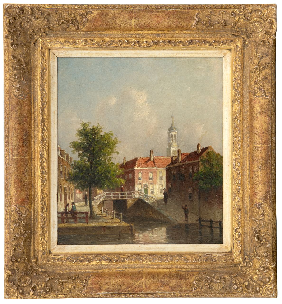 Vertin P.G.  | Petrus Gerardus Vertin | Paintings offered for sale | A view of the Nieuwe Gracht, corner Jansstraat, Haarlem, oil on panel 23.6 x 20.8 cm, signed l.r.