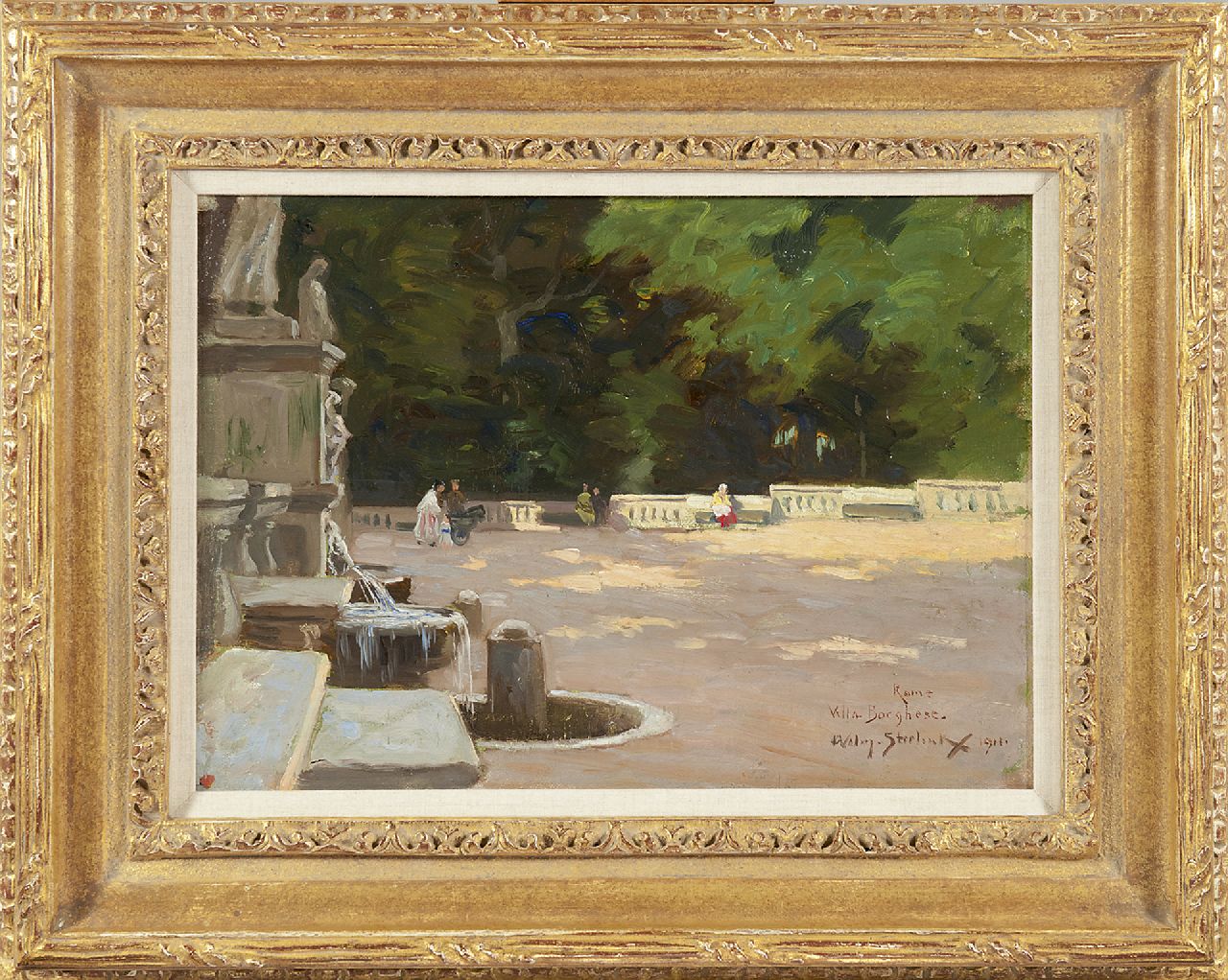 Steelink jr. W.  | Willem Steelink jr. | Paintings offered for sale | Villa Borghese, Rome, oil on canvas laid down on panel 28.2 x 37.2 cm, signed l.r. and dated 1911