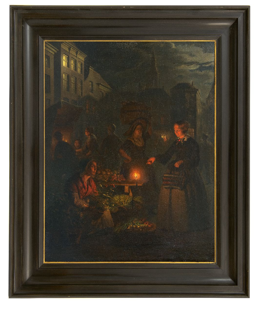 Schendel P. van | Petrus van Schendel | Paintings offered for sale | A moonlit market in The Hague, oil on canvas 66.5 x 51.2 cm, executed 1855-1860