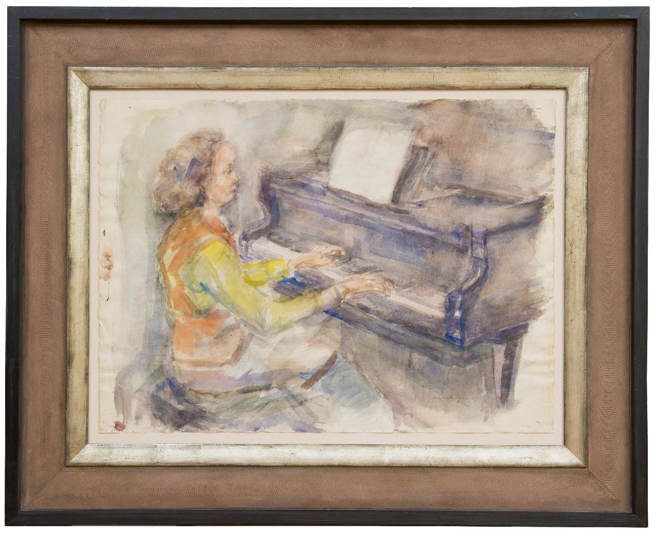 Neuburger E.  | Eliazer 'Elie' Neuburger | Watercolours and drawings offered for sale | Playing the piano, charcoal and watercolour on paper 55.8 x 76.3 cm, signed l.r.