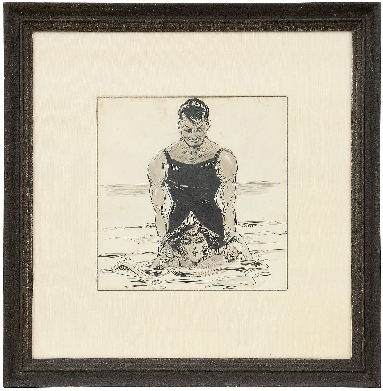 Jung C.H.  | Carel Hendrik 'Carlo' Jung | Watercolours and drawings offered for sale | Getting a dip, Indian ink on paper 25.0 x 23.0 cm