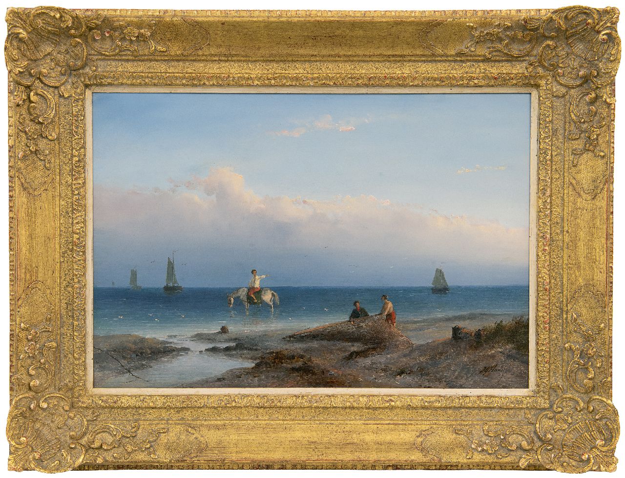 Hans J.G.  | Josephus Gerardus Hans, After the catch, oil on panel 31.6 x 46.4 cm, signed l.r.