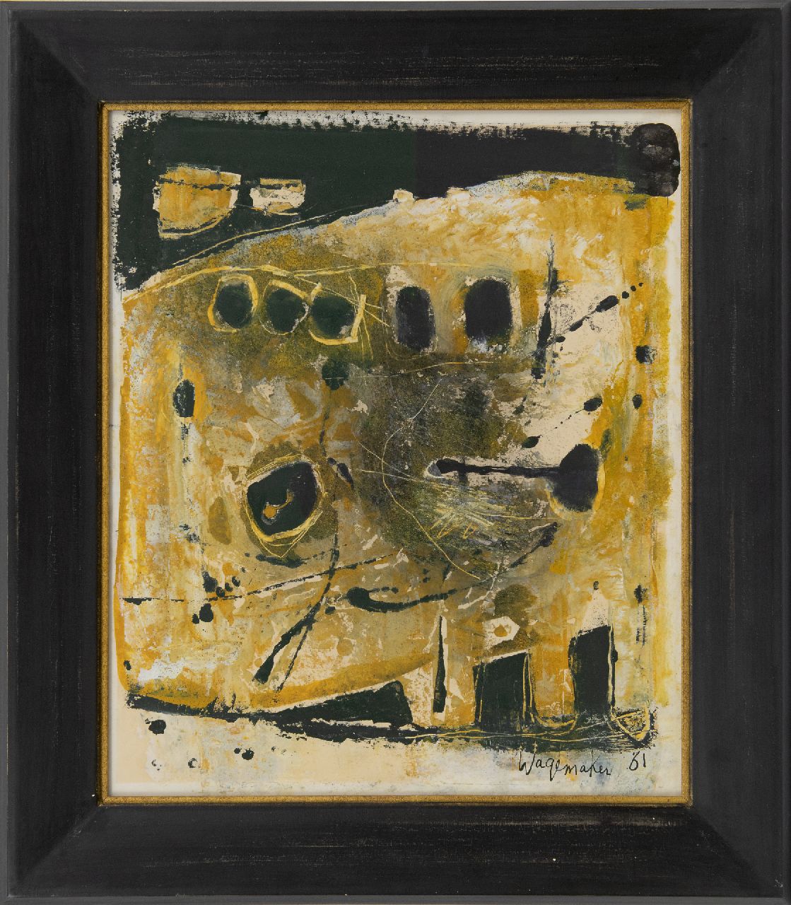 Wagemaker A.B.  | Adriaan Barend 'Jaap' Wagemaker, Abstract in yellow and black, mixed media on paper 54.0 x 44.5 cm, signed l.r. and dated '61