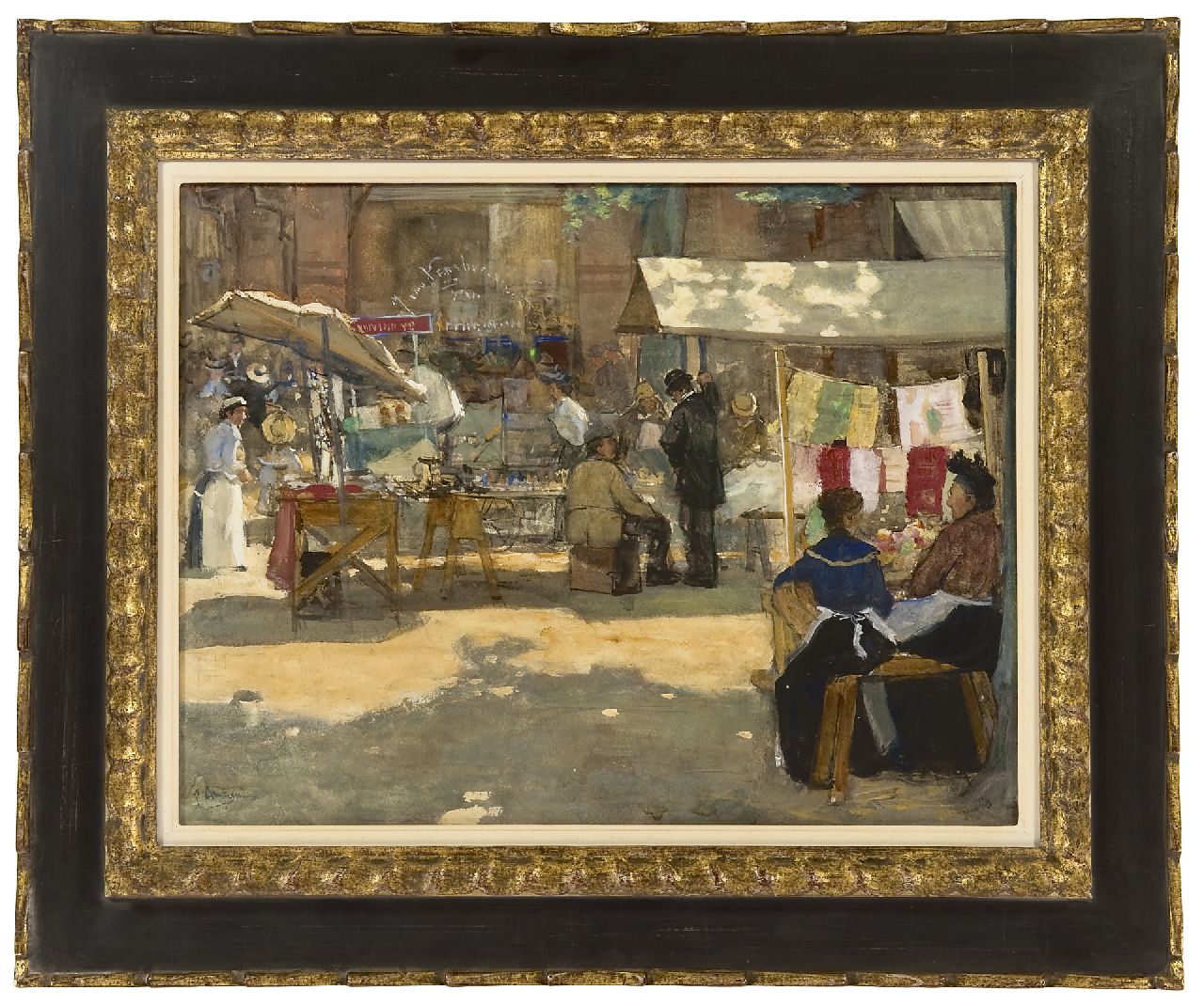 Arntzenius P.F.N.J.  | Pieter Florentius Nicolaas Jacobus 'Floris' Arntzenius, A sunny market scene, The Hague, watercolour on paper 36.2 x 46.9 cm, signed l.l. and painted ca. 1905