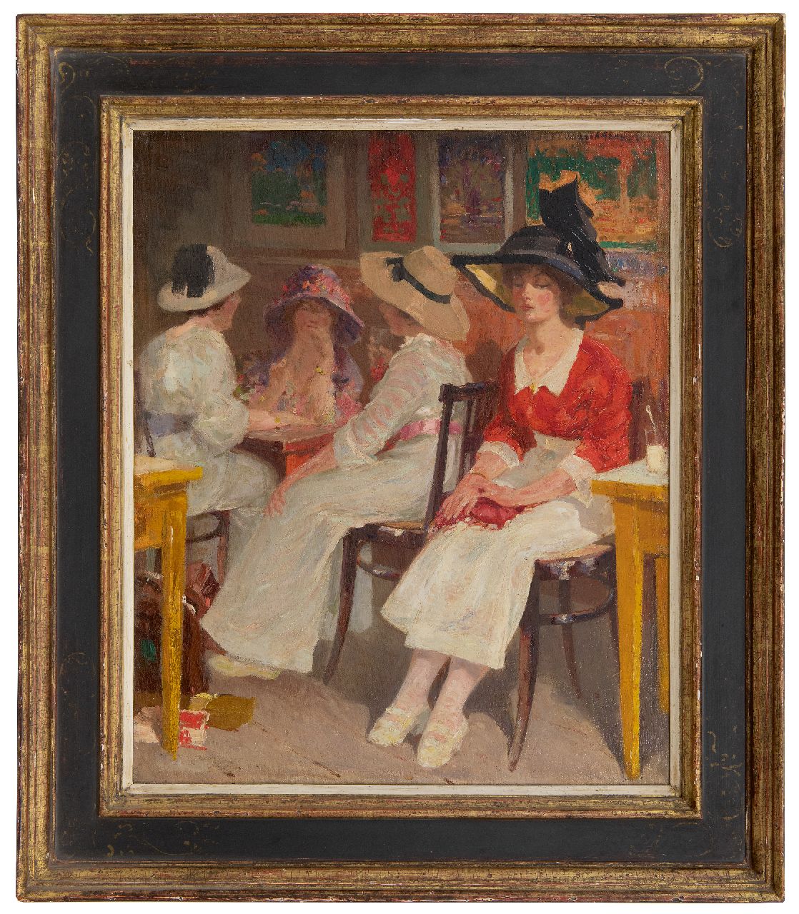 Vaarzon Morel W.F.A.I.  | Wilhelm Ferdinand Abraham Isaac 'Willem' Vaarzon Morel, Young women in a tearoom, oil on canvas 49.3 x 40.5 cm, signed u.r.