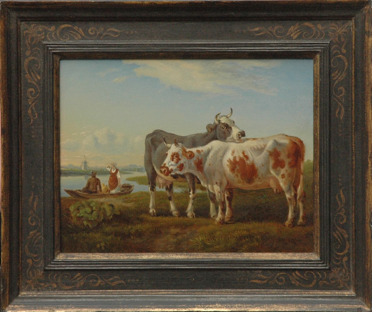 Ravenswaay J. van | Jan van Ravenswaay | Paintings offered for sale | Cows in a Dutch Arcadia, oil on panel 20.9 x 27.0 cm, signed l.r. with initials