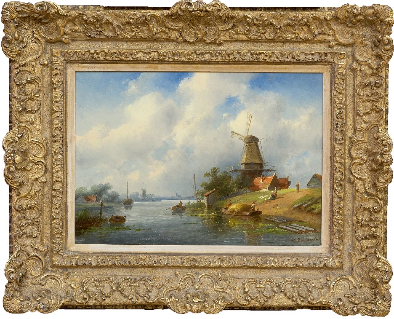 Leickert C.H.J.  | 'Charles' Henri Joseph Leickert, A river's view in summertime, oil on panel 20.8 x 29.3 cm, signed l.r.