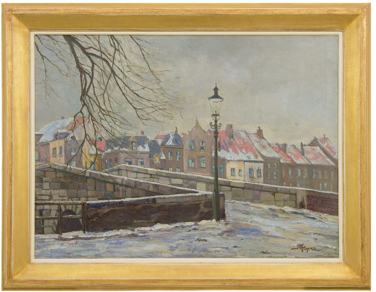 Kruysen J.  | Johannes 'Jan' Kruysen | Paintings offered for sale | The Stenen Brug in Roermond in the snow, oil on canvas 74.1 x 100.5 cm, signed l.r.