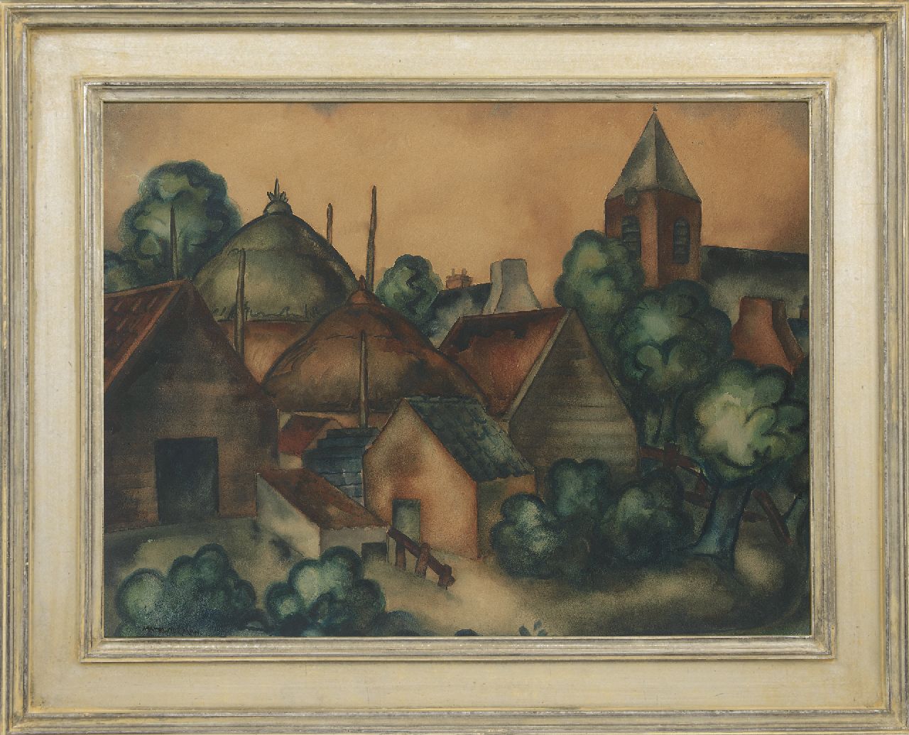Wiegman M.J.M.  | Mattheus Johannes Marie 'Matthieu' Wiegman | Watercolours and drawings offered for sale | A village view, charcoal and watercolour on paper 68.2 x 90.0 cm, signed l.l.
