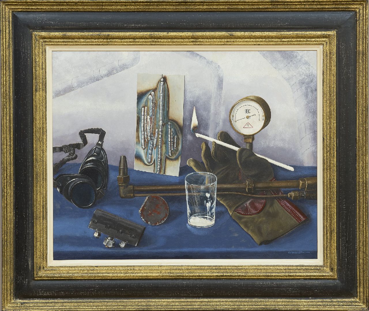 Postma C.J.  | Cornelis Johannes 'Kor' Postma | Paintings offered for sale | Still life with welding attributes, oil on paper 38.0 x 47.9 cm, signed l.r. and painted circa 1956