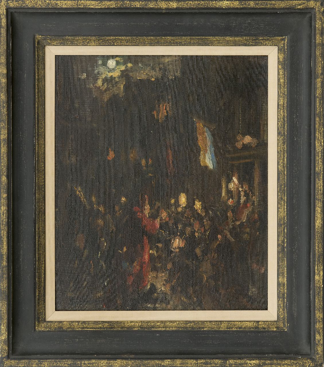 Staller G.J.  | Gerard Johan Staller | Paintings offered for sale | Celebrating Sint Nicolaas in Amsterdam, oil on canvas laid down on board 29.4 x 25.0 cm, signed l.l.