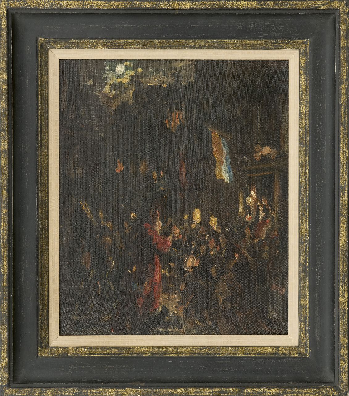 Staller G.J.  | Gerard Johan Staller | Paintings offered for sale | Celebrating Sint Nicolaas in Amsterdam, oil on canvas laid down on board 29.4 x 25.0 cm, signed l.l.