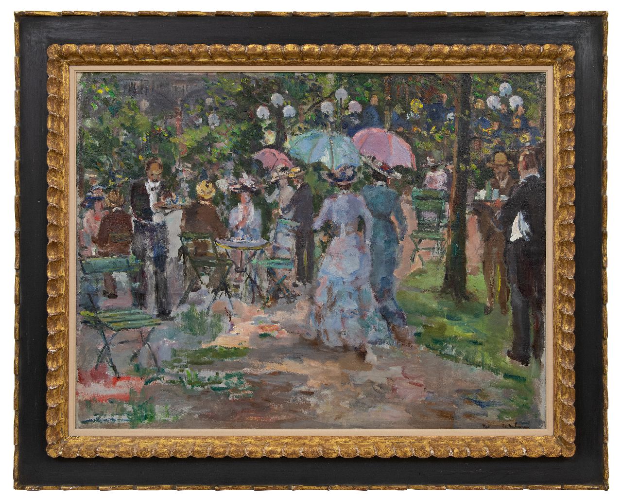 Neuburger E.  | Eliazer 'Elie' Neuburger, A concert in the garden of the Galerij, Amsterdam, 6 March 1910, oil on canvas 64.9 x 85.0 cm, signed l.r. and pained ca. 1910