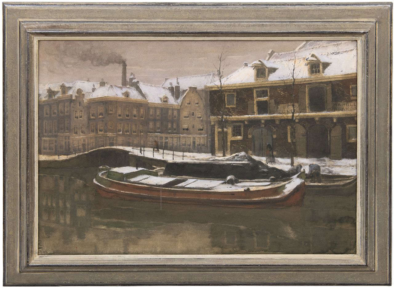 Witsen W.A.  | 'Willem' Arnold Witsen | Watercolours and drawings offered for sale | Winter view of a canal in a Dutch city, watercolour on paper 56.0 x 78.7 cm