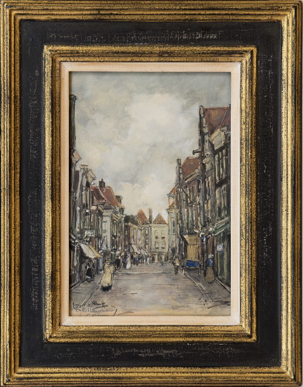 Heuff H.D.  | 'Herman' Davinus Heuff, The Gasthuisstraat, Gorinchem, watercolour and gouache on paper 20.5 x 14.0 cm, signed l.l.