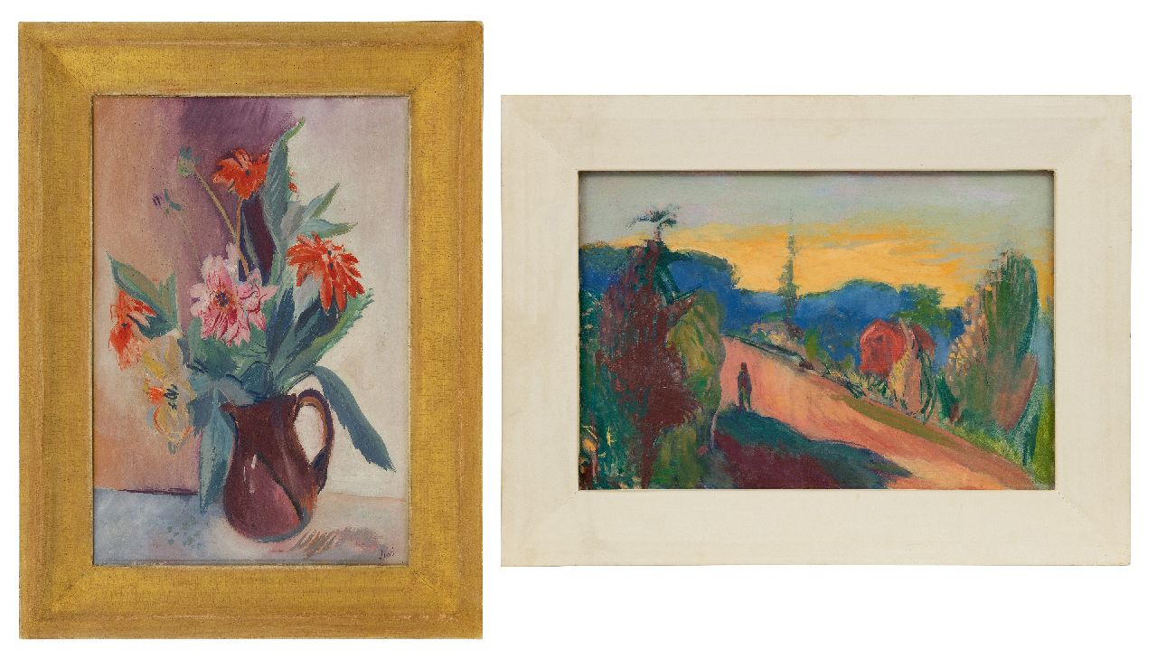 Wiegers J.  | Jan Wiegers | Paintings offered for sale | Swiss landscape; on the reverse: Flower still life, oil on canvas 40.4 x 60.3 cm, signed verso with initials and painted late '20s