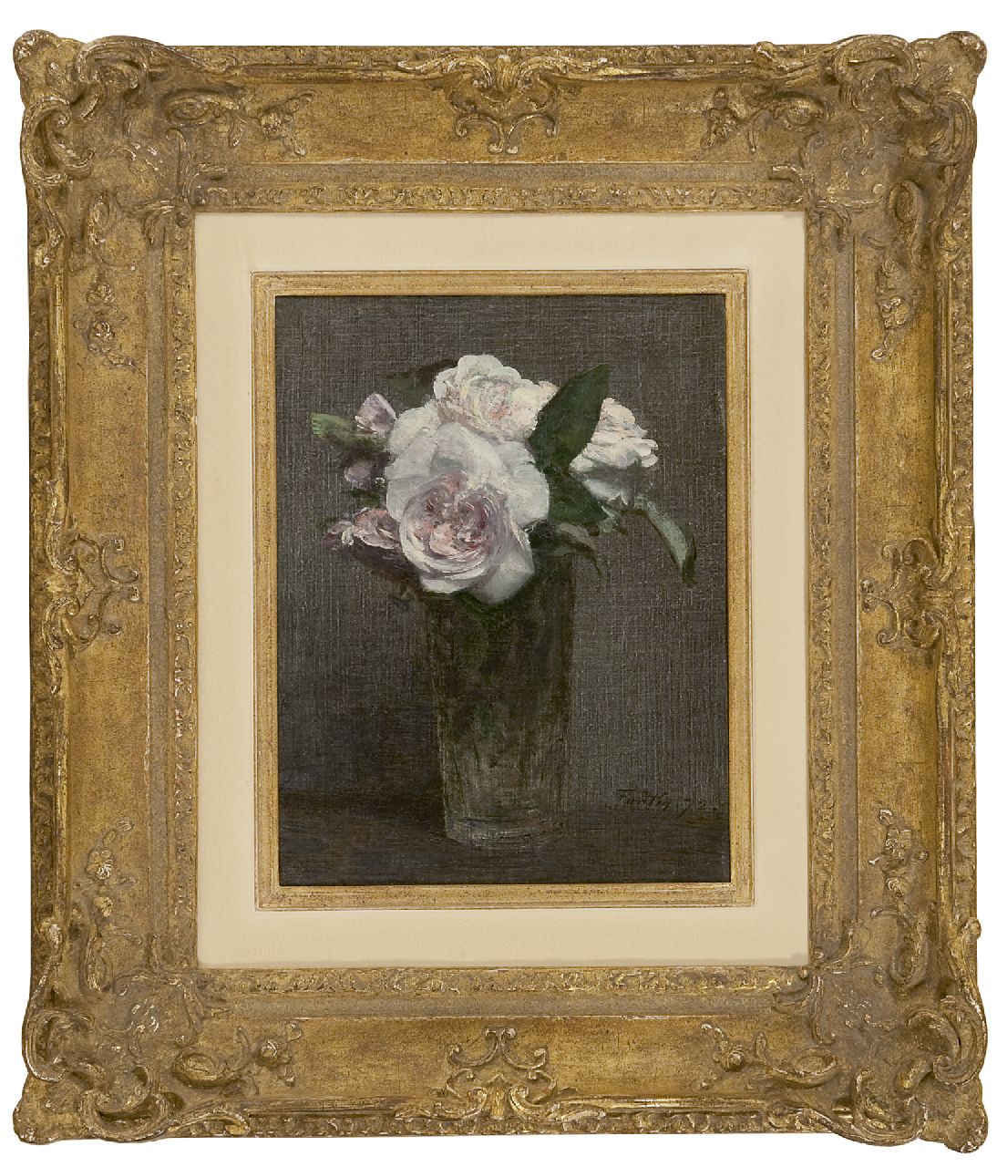 Fantin-Latour I.H.J.T.  | Ignace 'Henri' Jean Théodore Fantin-Latour, Roses in a glass vase, oil on canvas 28.3 x 21.8 cm, signed l.r. and painted '72