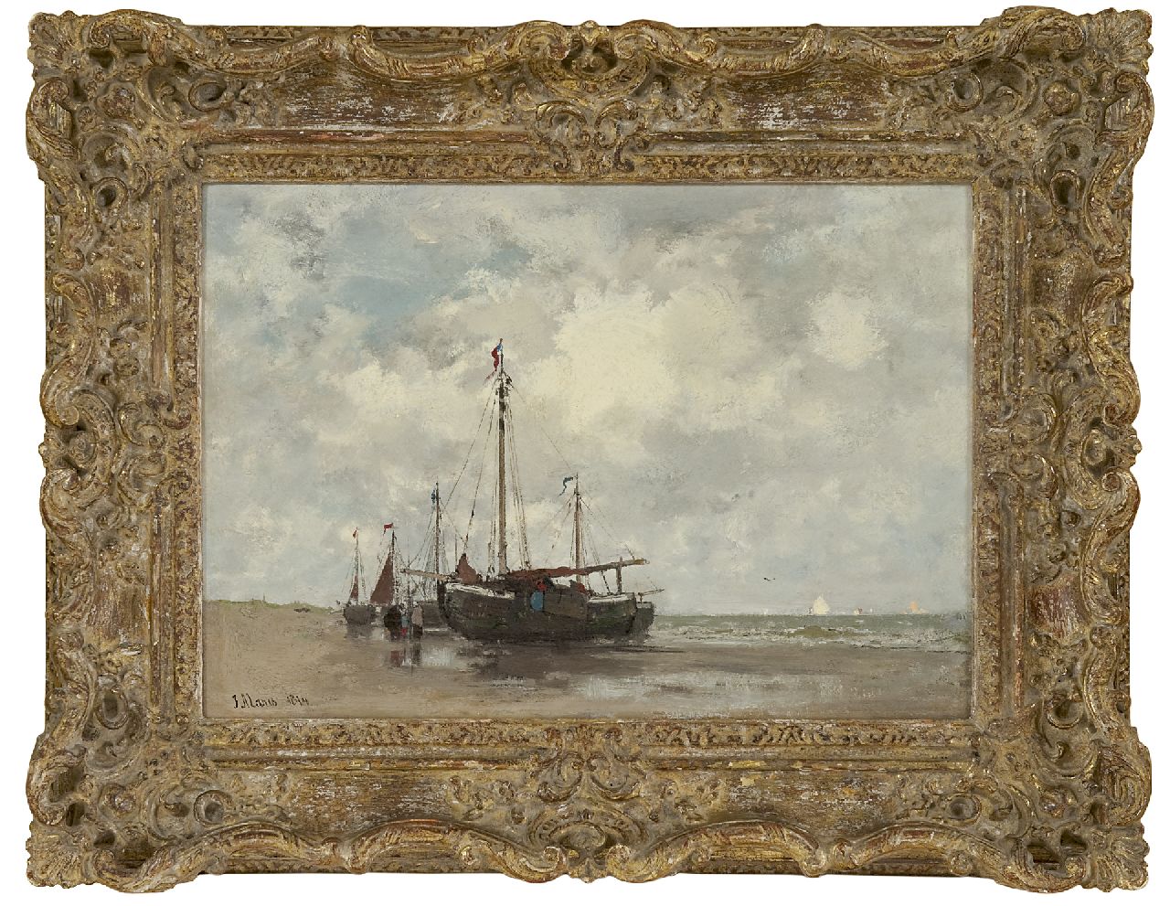 Maris J.H.  | Jacobus Hendricus 'Jacob' Maris, Fishing boats on the beach, oil on canvas 32.9 x 46.4 cm, signed l.l. and dated 1874