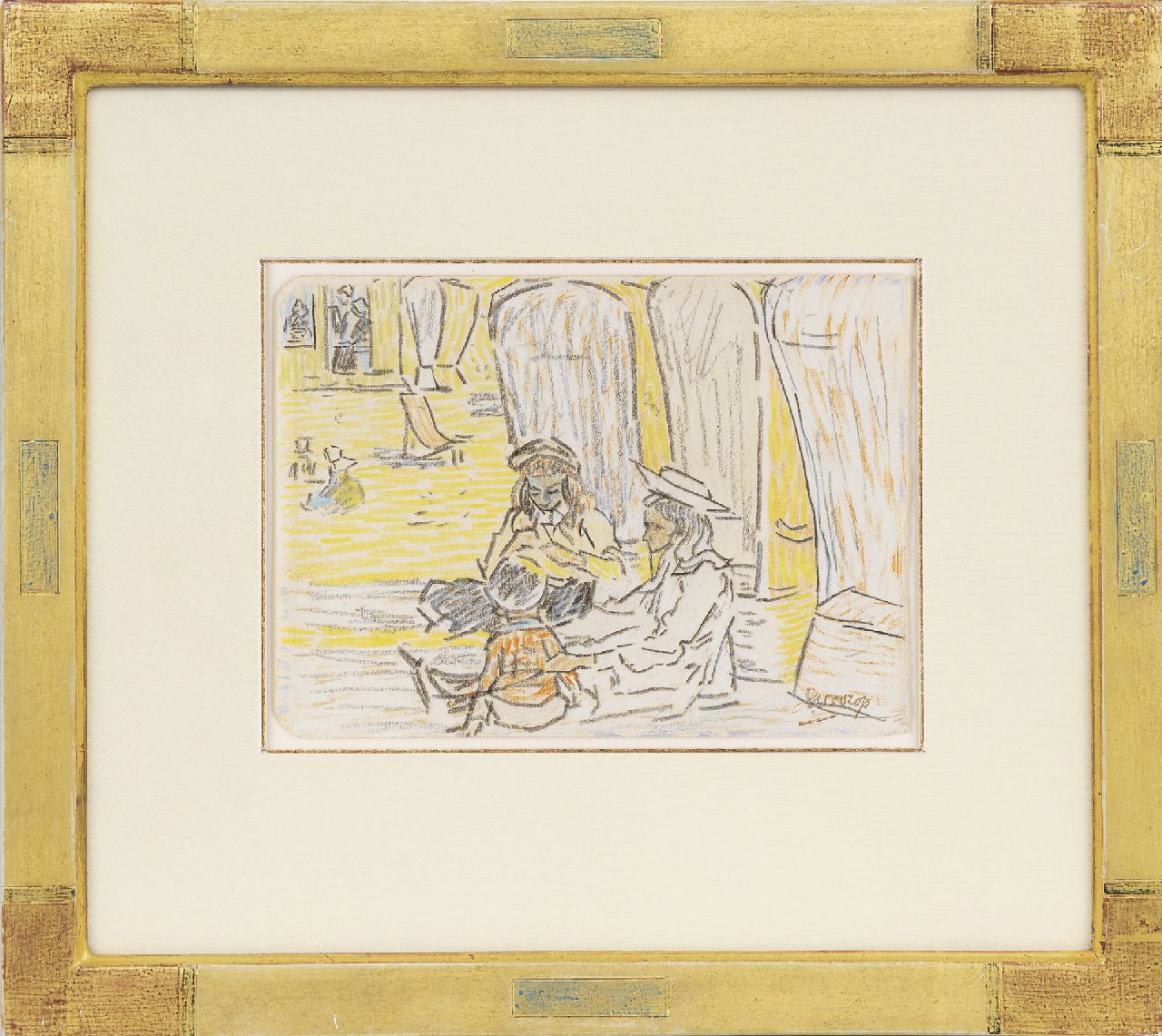 Toorop J.Th.  | Johannes Theodorus 'Jan' Toorop, Children playing on the beach, pencil and coloured chalk on paper 11.5 x 15.6 cm, signed l.r. and painted circa 1907