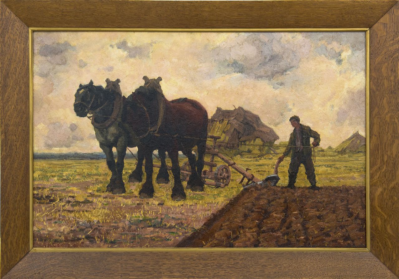 Gouwe A.H.  | Adriaan Herman Gouwe, Ploughing the fields, oil on canvas 65.8 x 100.6 cm, signed l.l. and dated 1911