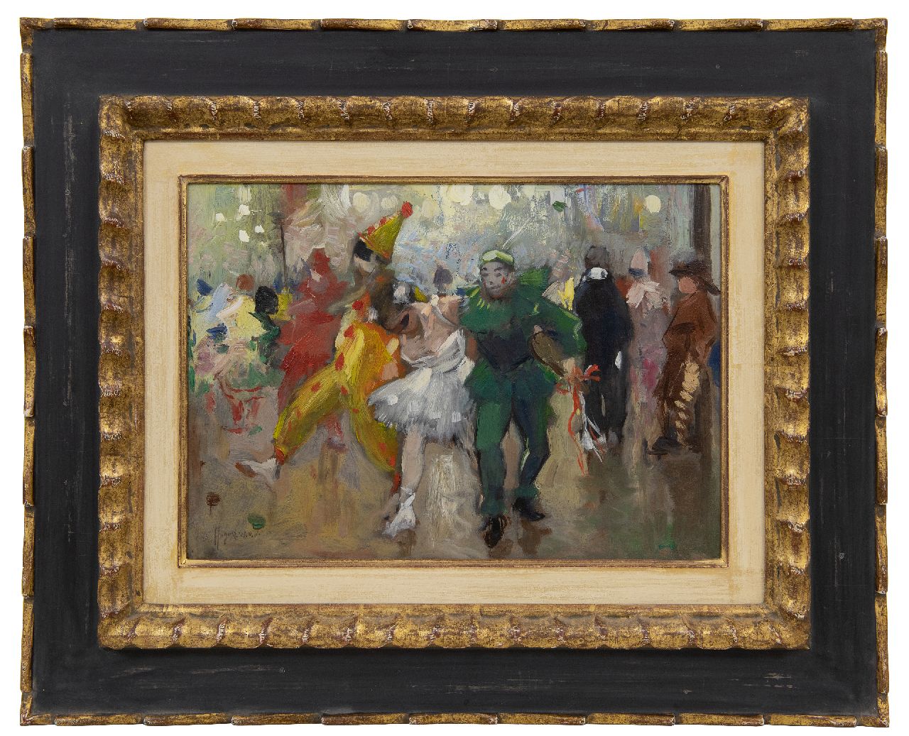 Voorden A.W. van | August Willem van Voorden, Dancing at the Bal Masqué, oil on painter's board 26.4 x 36.9 cm, signed l.l.