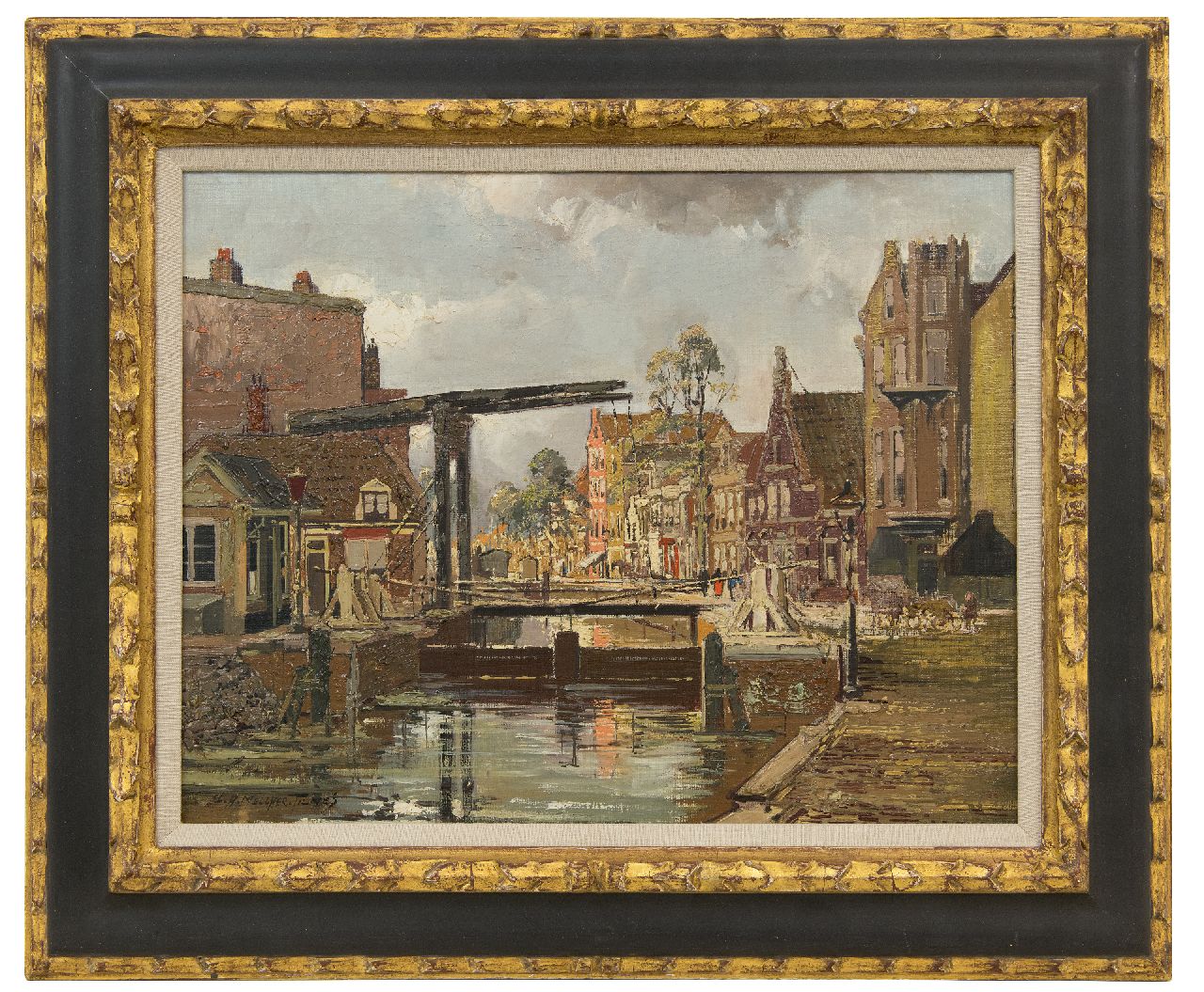 Melcher Tilmes J.H.  | Jan Hermanus Melcher Tilmes | Paintings offered for sale | Drawbridge and lock at the Overtoom, Amsterdam, oil on canvas 35.2 x 44.7 cm, signed l.l.