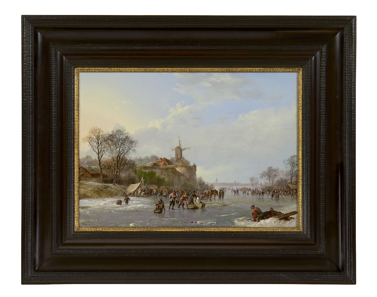 Koekkoek B.C.  | Barend Cornelis Koekkoek, Winter landscape with skaters and a 'koek-en-zopie', oil on panel 31.4 x 43.9 cm, signed l.r. and dated 1827