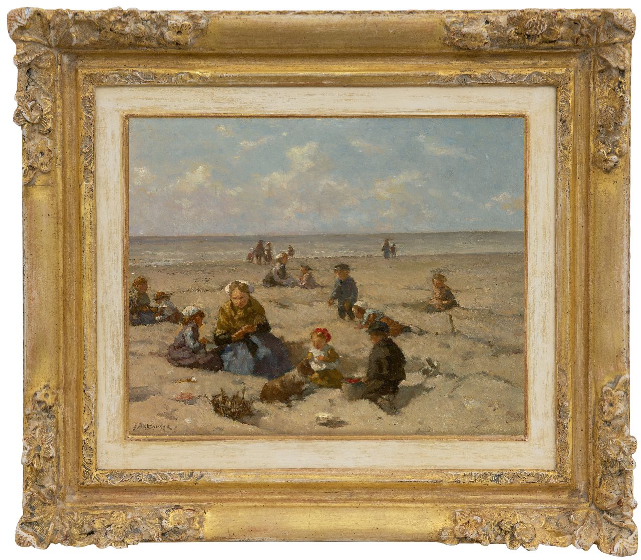 Akkeringa J.E.H.  | 'Johannes Evert' Hendrik Akkeringa, Fun at the beach, oil on canvas 26.7 x 33.0 cm, signed l.l. and on the reverse and dated 1937 on the reverse