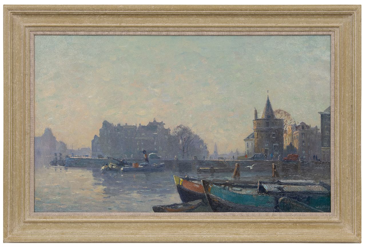 Knip W.A.  | 'Willem' Alexander Knip | Paintings offered for sale | Prins Hendrikkade with the Schreierstoren in Amsterdam, oil on canvas 60.2 x 100.4 cm, signed l.r.