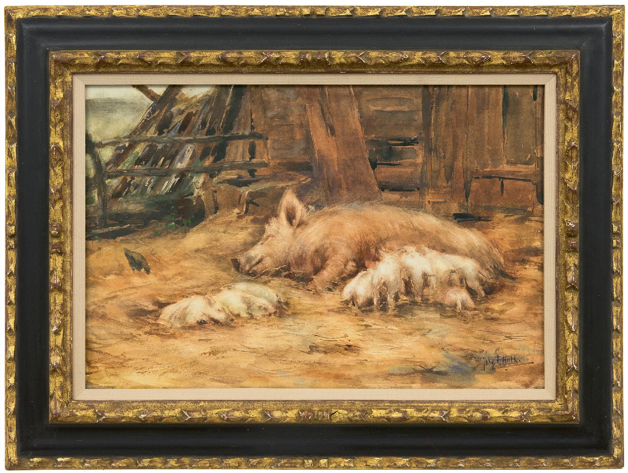 Hulk jr. J.F.  | Johannes Frederik 'John' Hulk jr., Sow and piglets, watercolour on paper 30.9 x 46.7 cm, signed l.r.