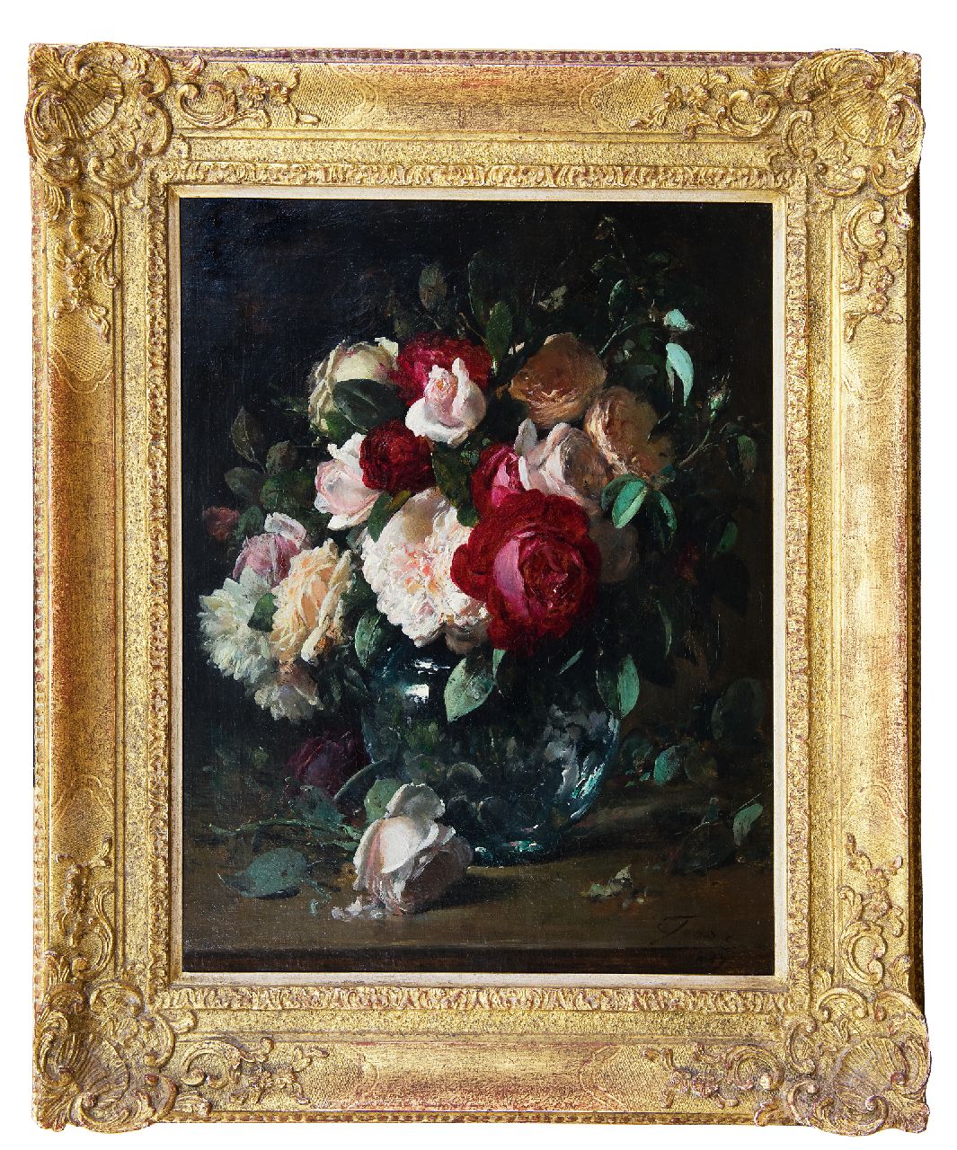Joors E.  | Eugeen Joors | Paintings offered for sale | Roses in a glass vase, oil on canvas 45.5 x 35.6 cm, signed l.r. and dated 1887