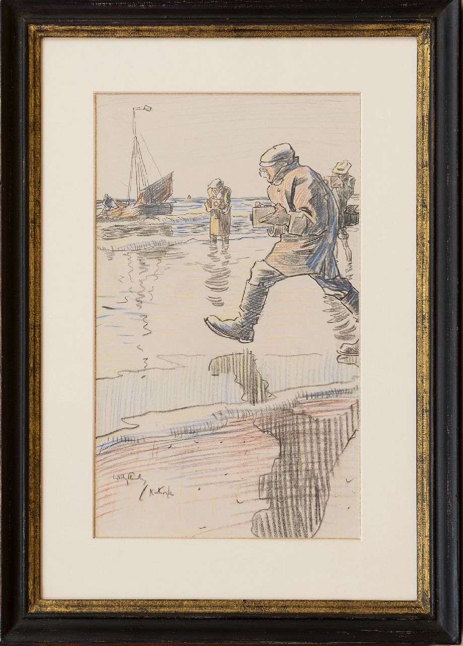 Sluiter J.W.  | Jan Willem 'Willy' Sluiter, Photographers on the beach of Katwijk, chalk on paper 32.7 x 19.7 cm, signed l.l.