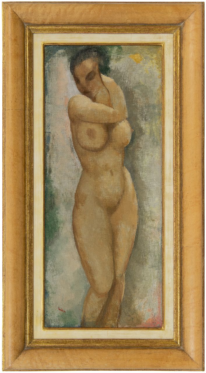 Kelder A.B.  | Antonius Bernardus 'Toon' Kelder | Paintings offered for sale | Standing female nude, oil on canvas 70.3 x 30.5 cm, signed l.l.