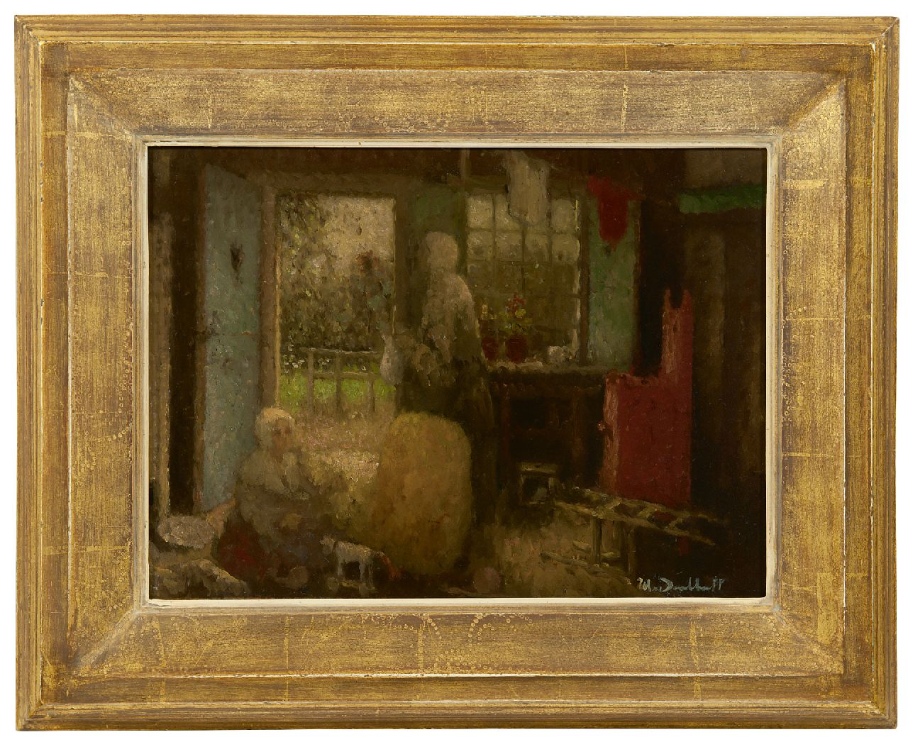 Daalhoff H.A. van | Hermanus Antonius 'Henri' van Daalhoff, Mother and two children in interior, oil on panel 26.5 x 36.0 cm, signed l.r.