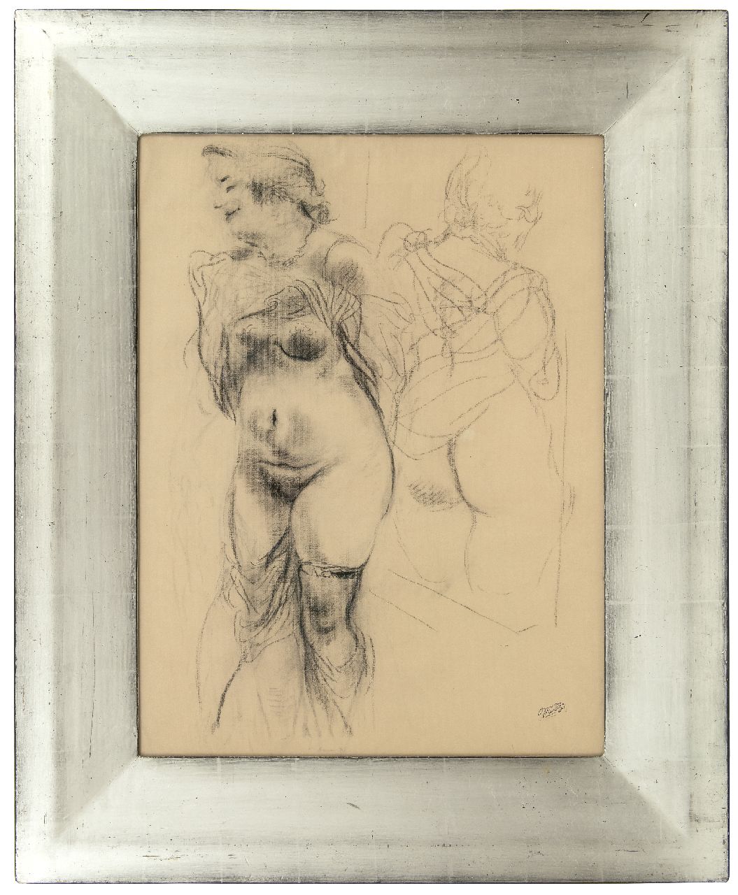 Grosz G.  | George 'Georg' Grosz, Nude with miror image, charcoal on paper 62.0 x 47.0 cm, signed l.r. with stamped signature and to be dated 1939