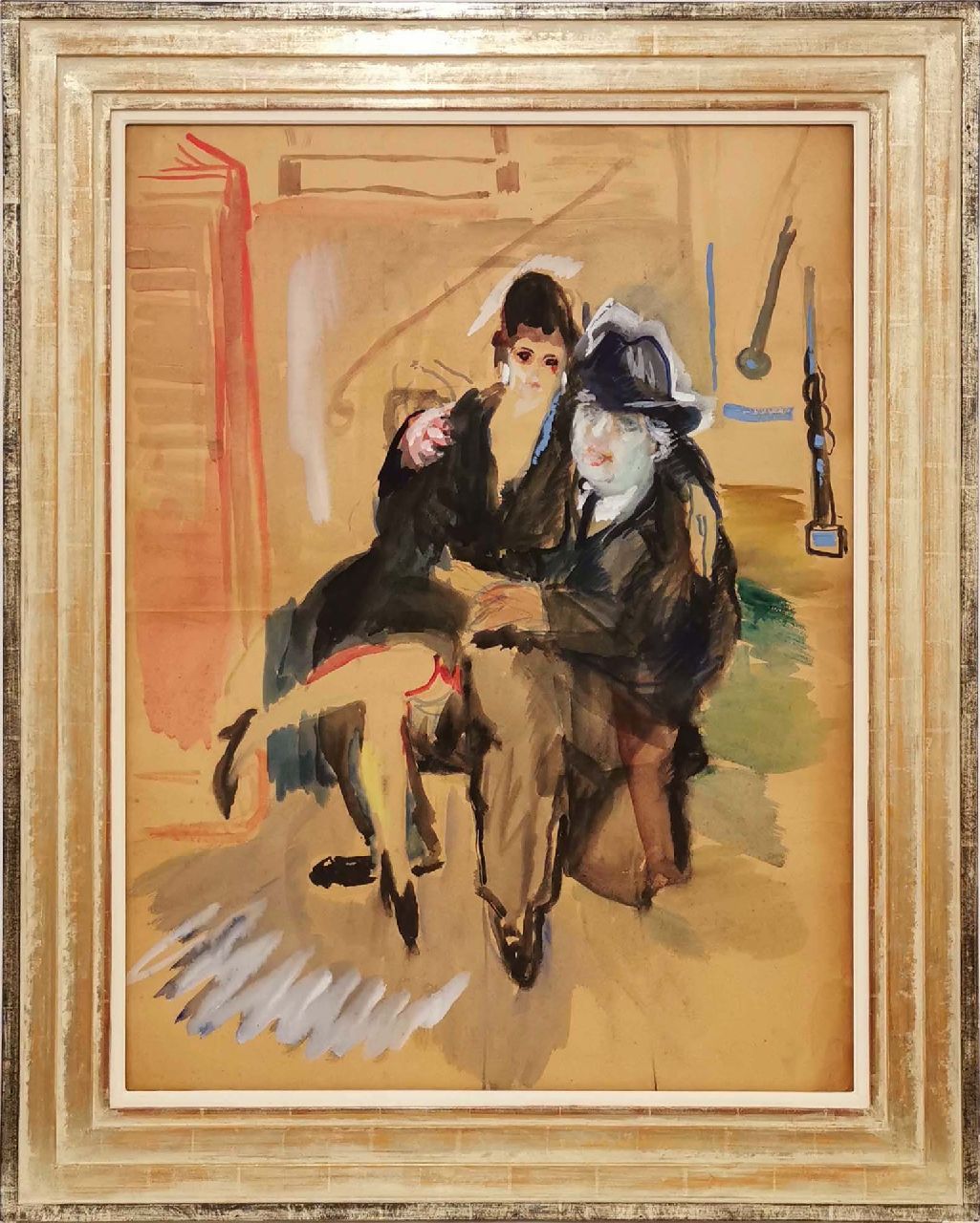 Martens G.G.  | Gijsbert 'George' Martens | Watercolours and drawings offered for sale | A couple on a chair, gouache on paper 85.6 x 64.6 cm