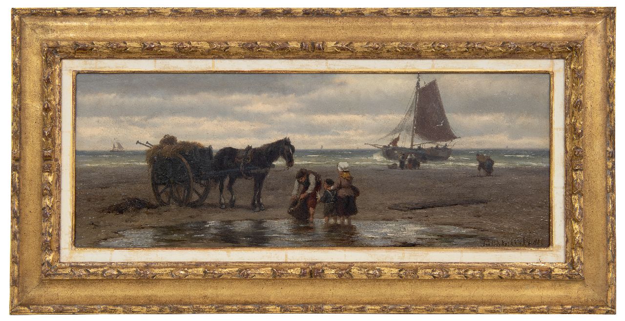Koekkoek J.H.B.  | Johannes Hermanus Barend 'Jan H.B.' Koekkoek | Paintings offered for sale | Shell fisherman and family on the beach, oil on canvas 24.2 x 62.7 cm, signed r.l.