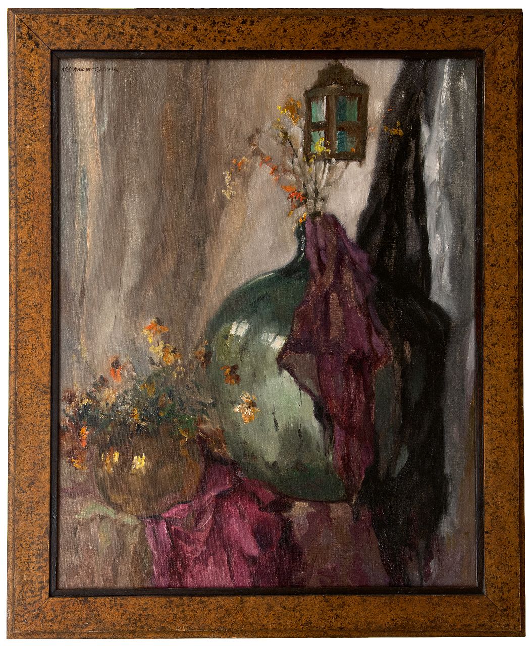 Moerkerk H.A.J.M.  | Hermanus Antonius Josephus Maria 'Herman' Moerkerk | Paintings offered for sale | Still life with a hydrochloric acid glass bottle, oil on canvas 100.1 x 80.8 cm, signed u.l.
